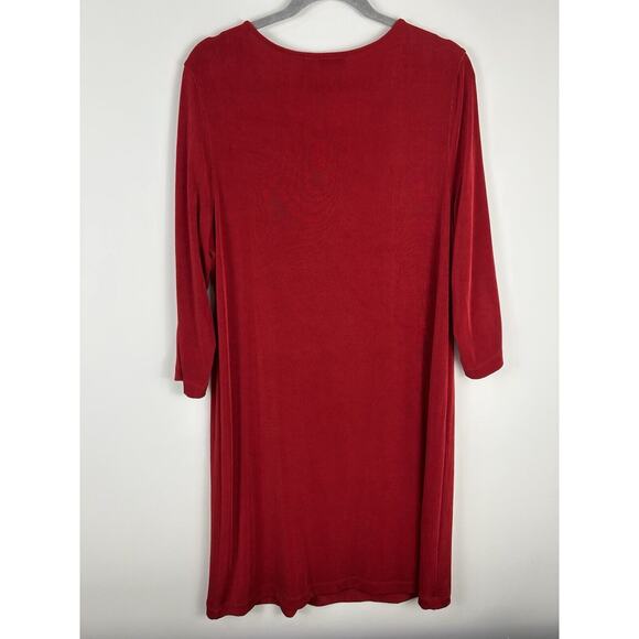 Chico's Travelers Size 2 XL Split Shoulder Dress Red Midi 3/4 Sleeves Button - Picture 4 of 7